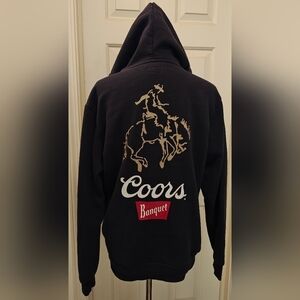 Brixton x Coors Colt Black Hoodie w Cowboy & Bucking Bronco Graphic.